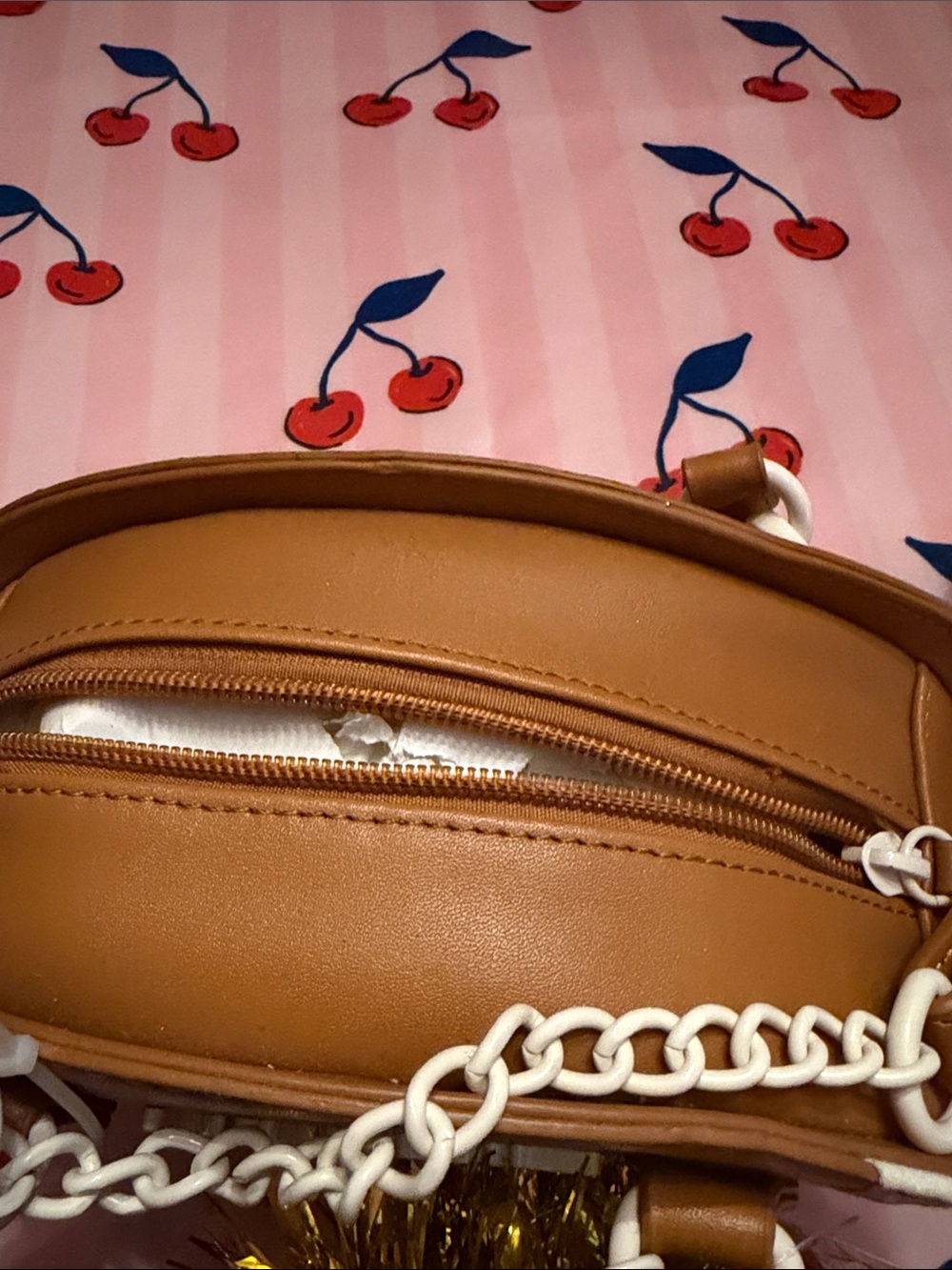 Betsey Johnson Football Crossbody Bag in Brown with Gold PomPoms.🏈 - Picture 6 of 11